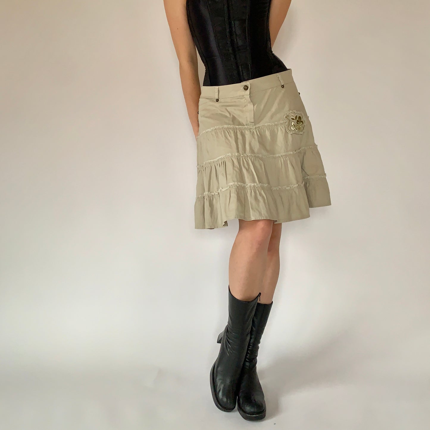 Khaki Ruffle Skirt (S)