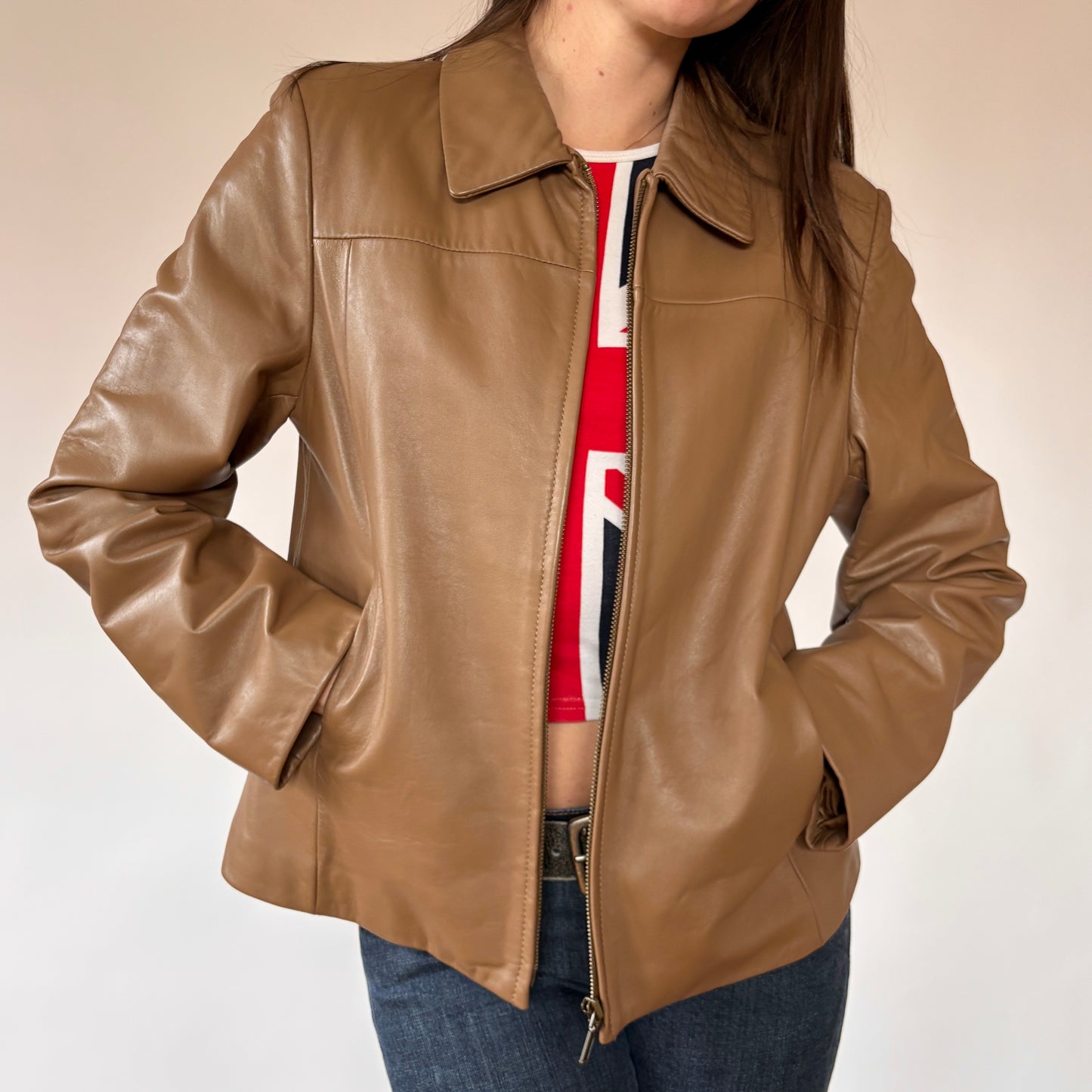 90s Coffee Leather Jacket (M)