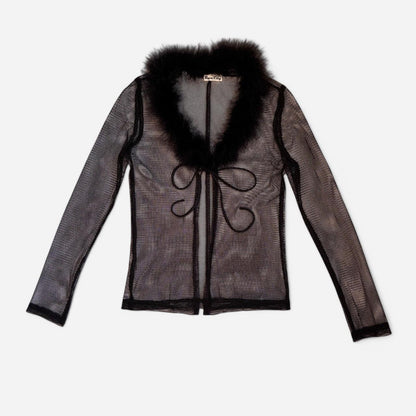 90s Feather Trim Mesh Cardigan (S)