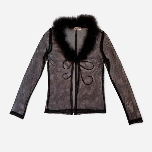 90s Feather Trim Mesh Cardigan (S)