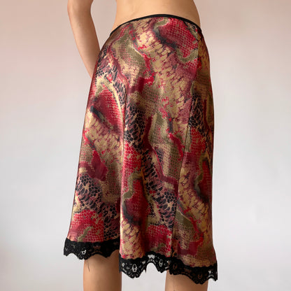 90s Snakeskin Satin Midi Skirt (S/M)
