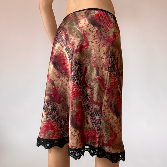 90s Snakeskin Satin Midi Skirt (S/M)