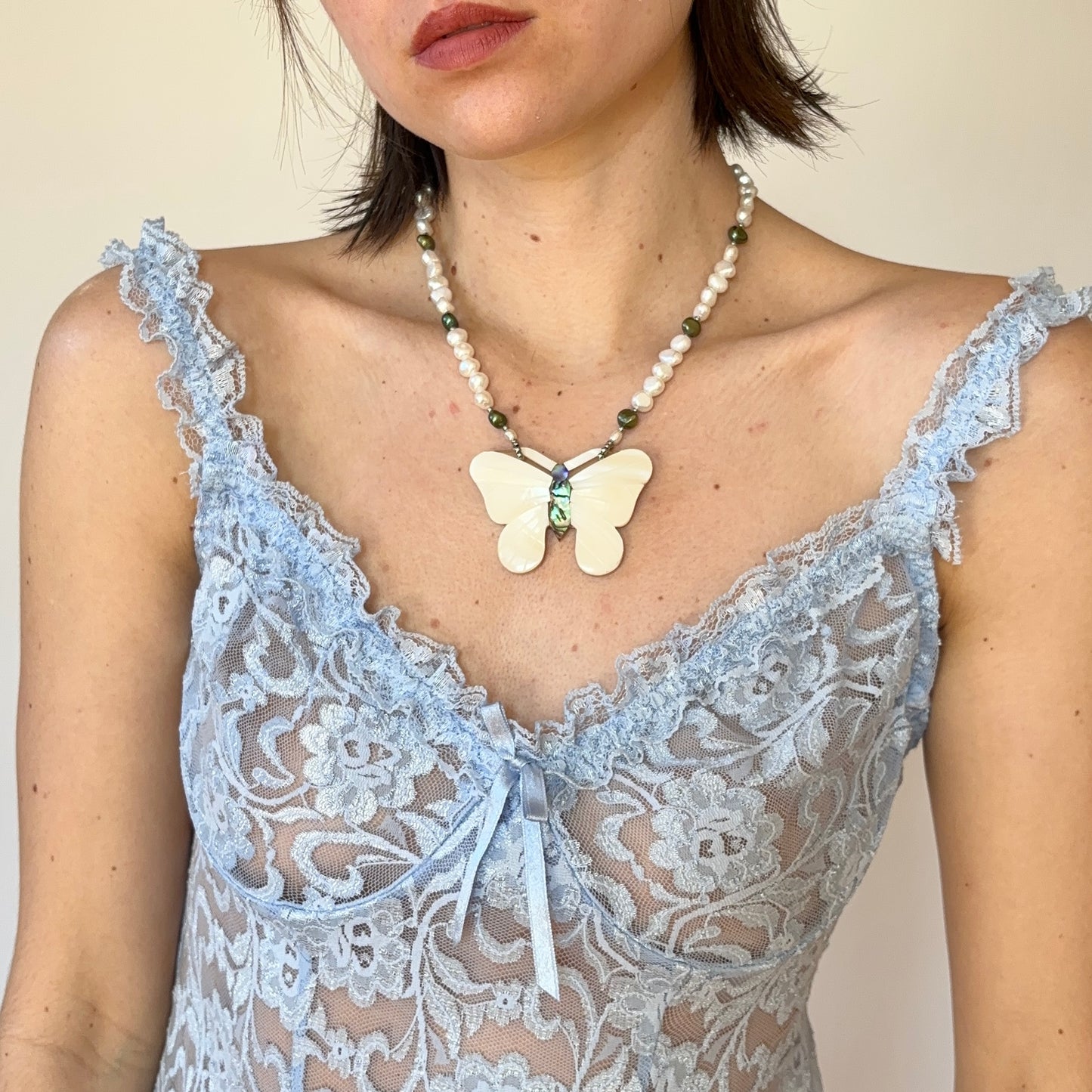 Vintage Butterfly & Pearl Necklace