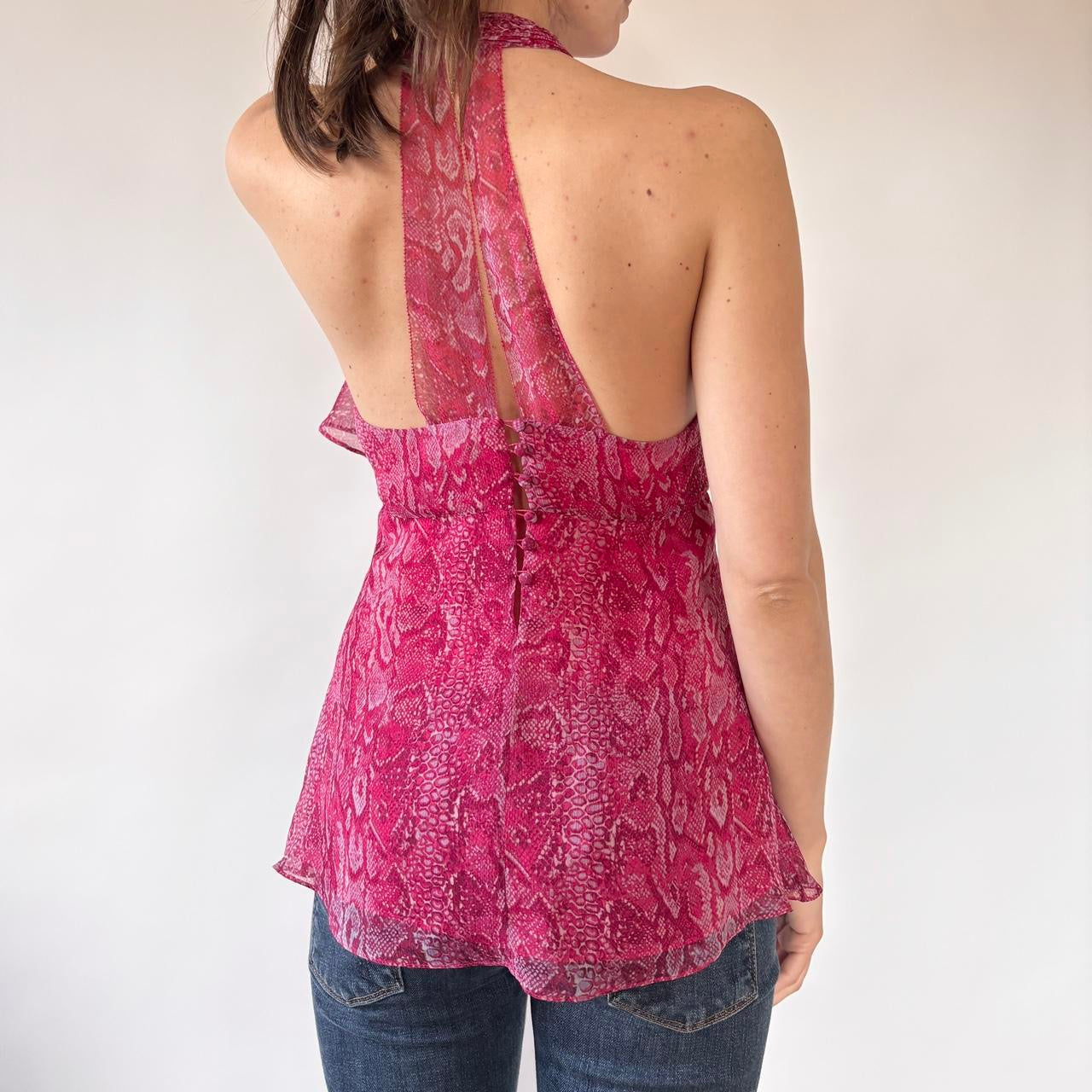 BCBG Silk Snakeskin Halter Top (XS)