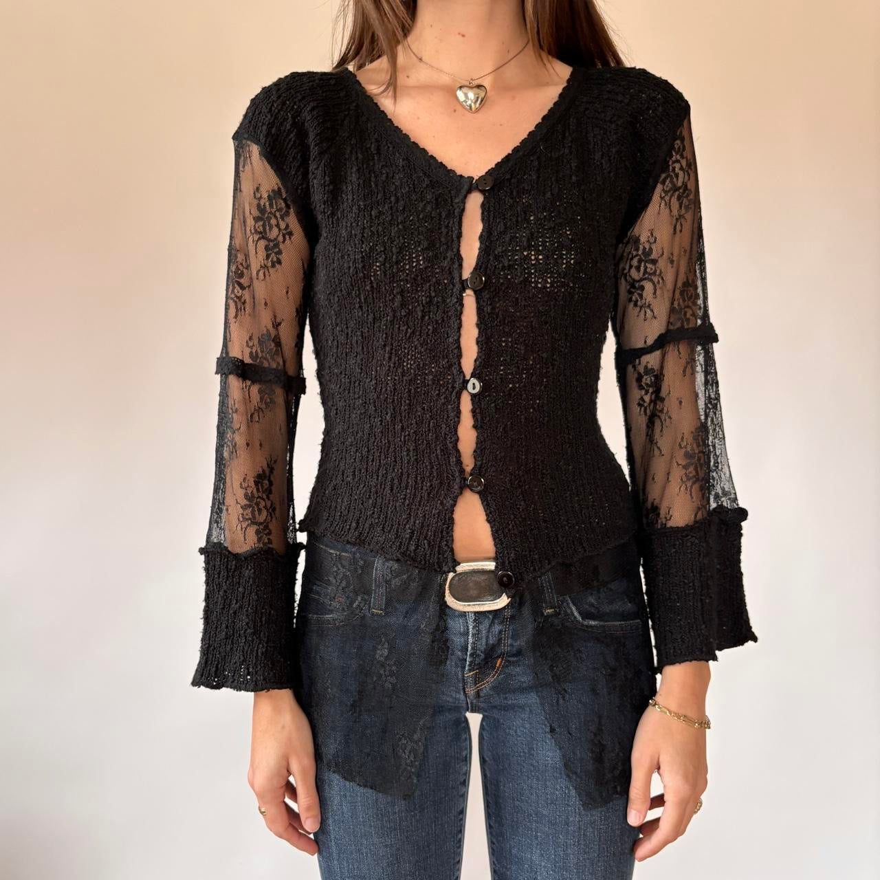 Surrealist Knit & Lace Cardigan (S)