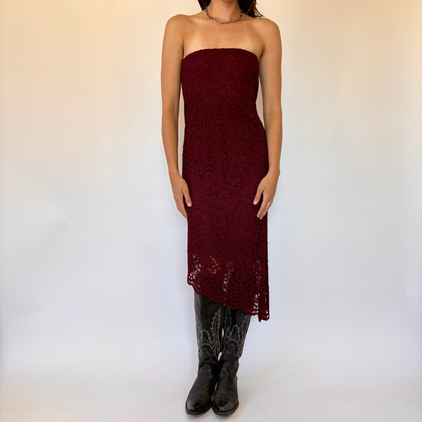 Y2K Burgundy Lacy Dress (M)