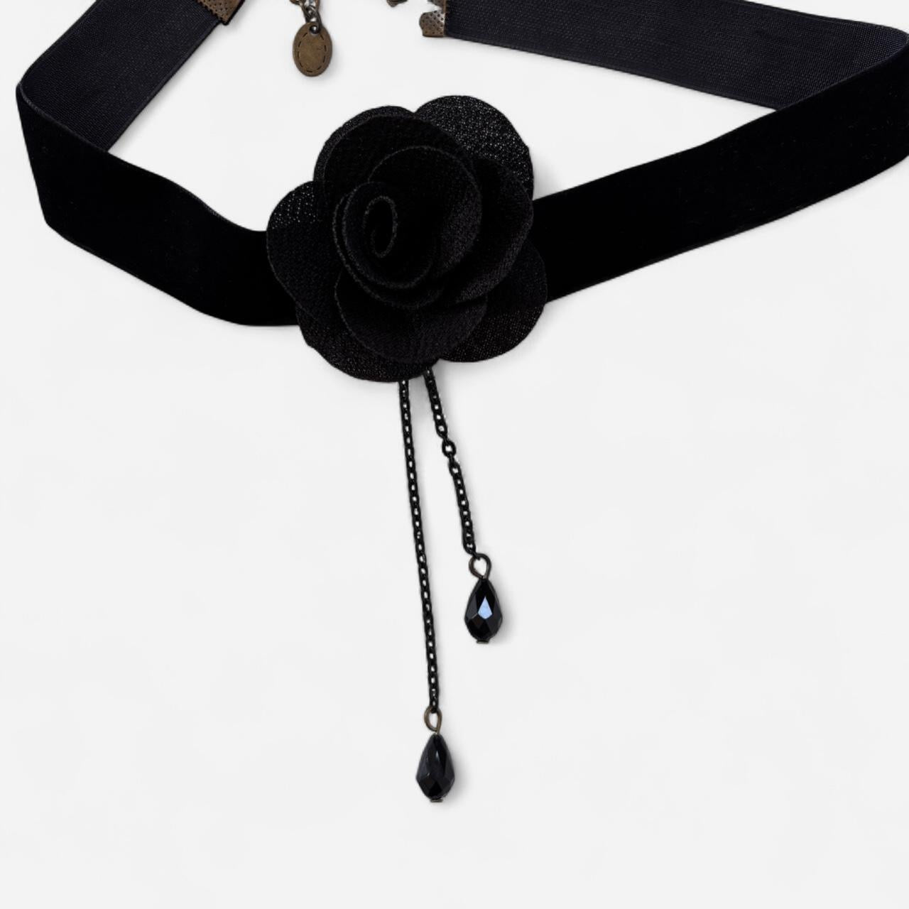 Noir Velvet Rosette Choker Necklace