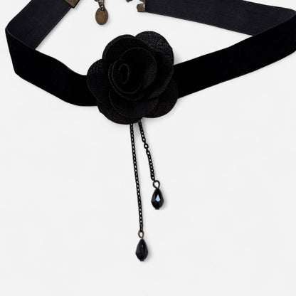 Noir Velvet Rosette Choker Necklace