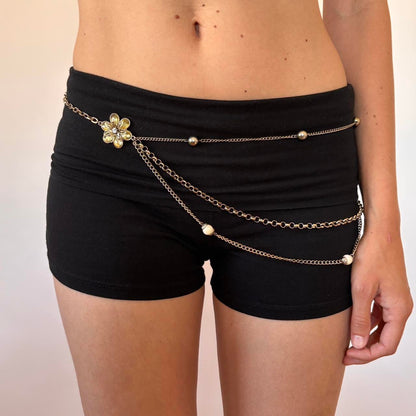 Y2K Floral Rhinestone Drape Chain Belt