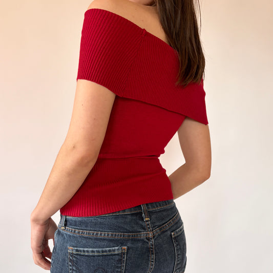 Y2K Crimson Off Shoulder Top (XS)