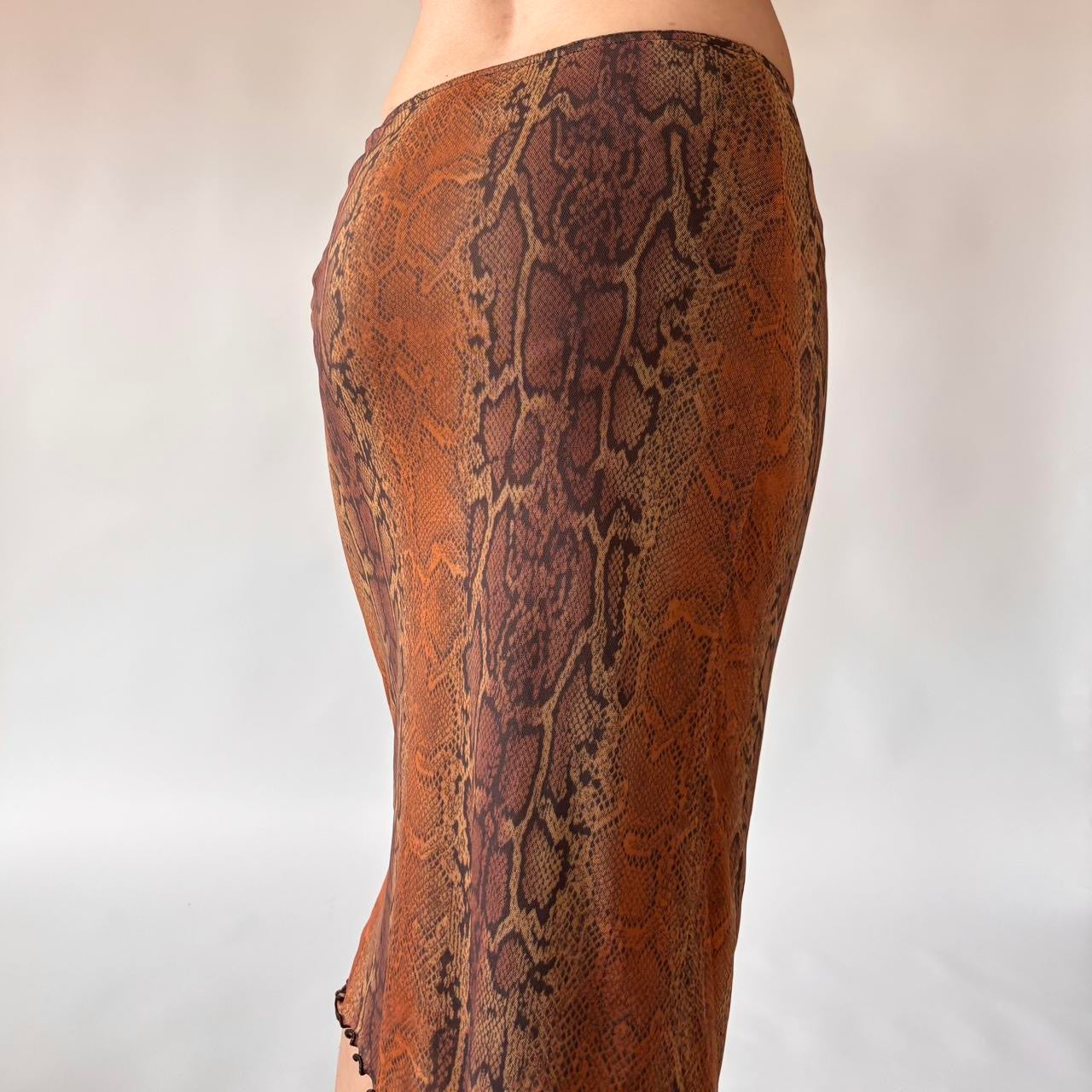 French Y2K Snakeskin Print Midi Skirt (S)