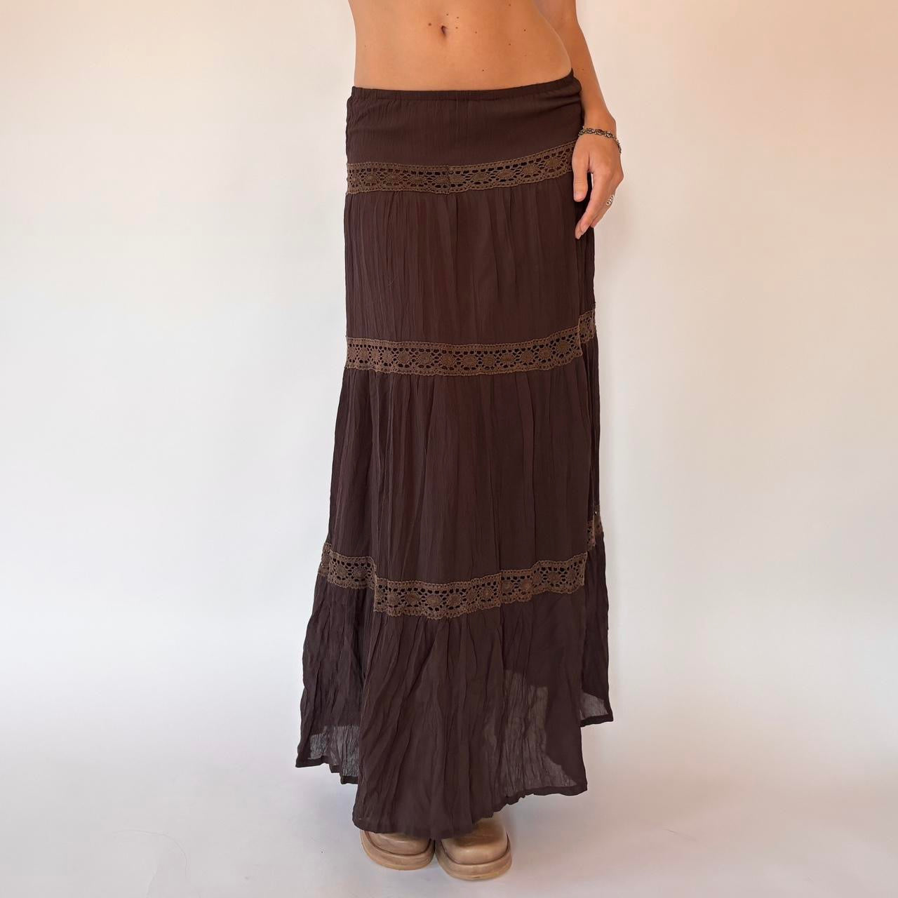 Tiered Brown Maxi Skirt (S)
