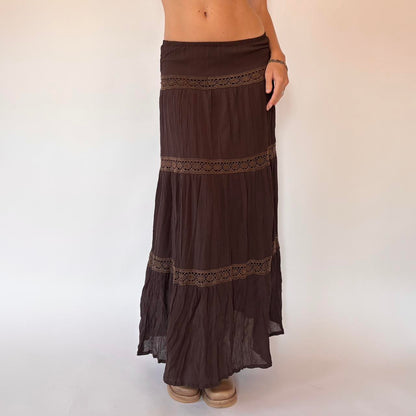 Tiered Brown Maxi Skirt (S)