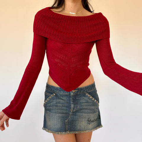 Y2K Crimson Off Shoulder Knit (XS)