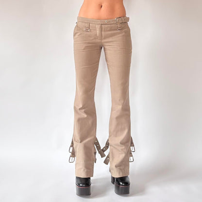 Italian Low Rise Nude Buckle Trousers (S)