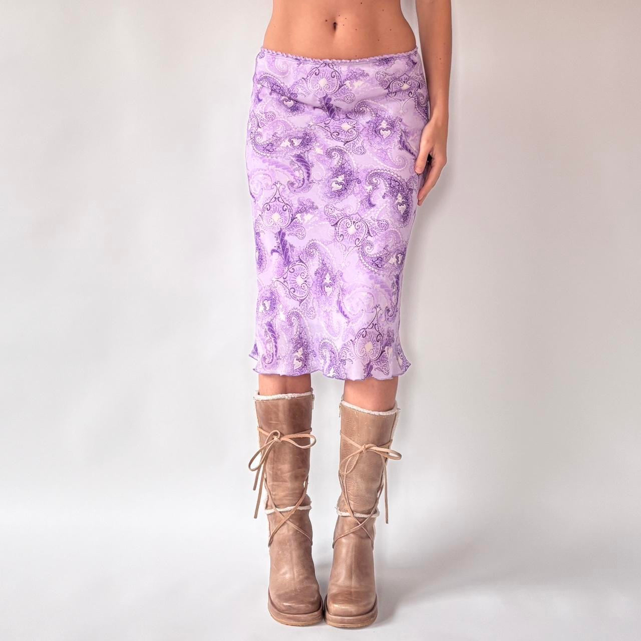 Y2K Purple Paisley Midi Skirt (XS/S)
