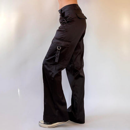 Contemporary Black Satin Cargo Pants (XS)