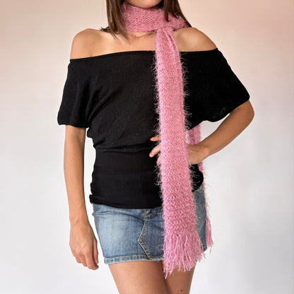 Y2K Pink Knitted Scarf