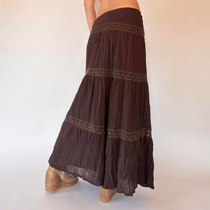 Tiered Brown Maxi Skirt (S)