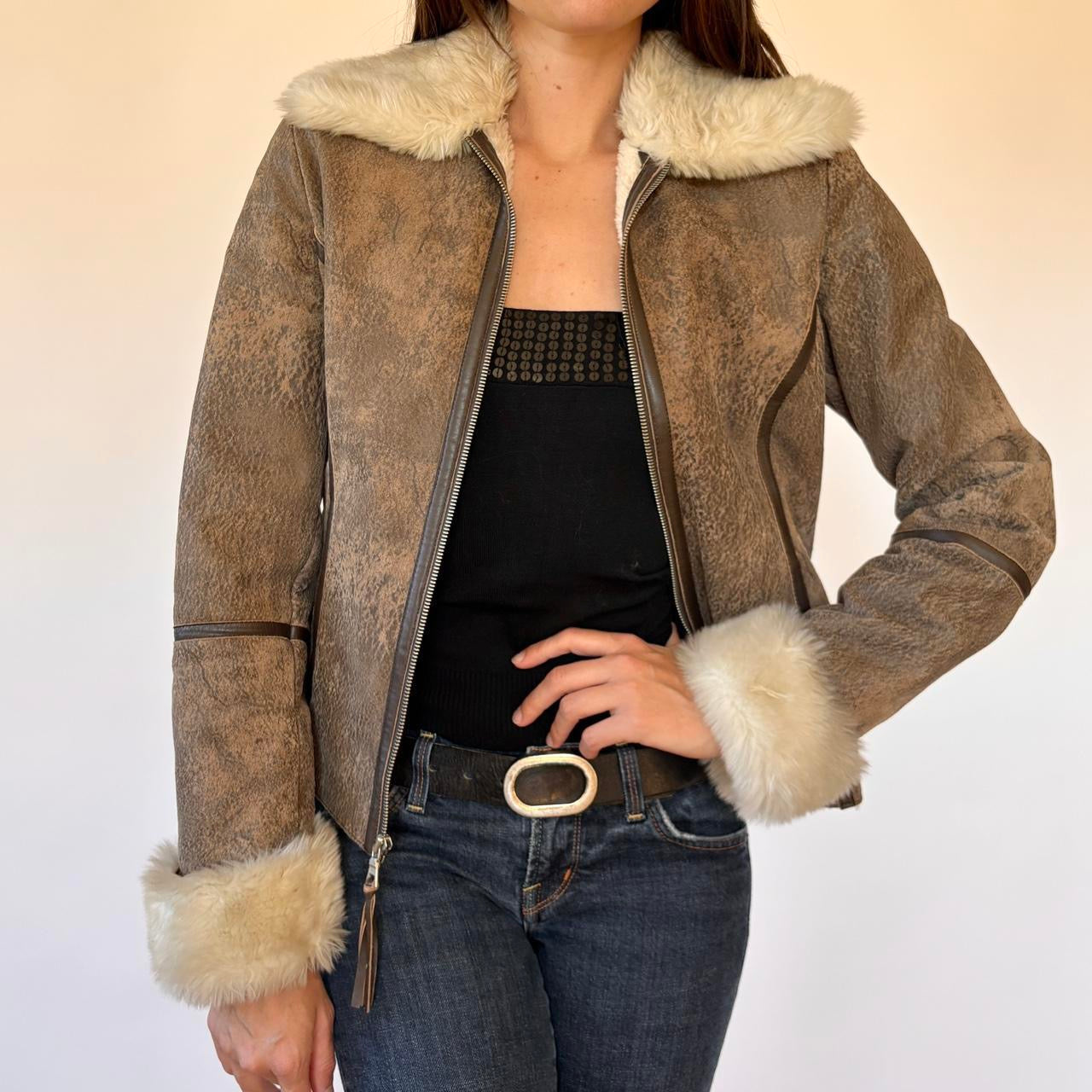 Y2K Leather & Faux Fur Jacket (S)