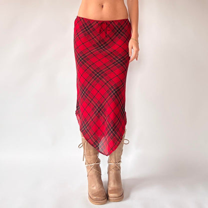 90s Plaid Pointed Hem Midi Skirt (S/M)