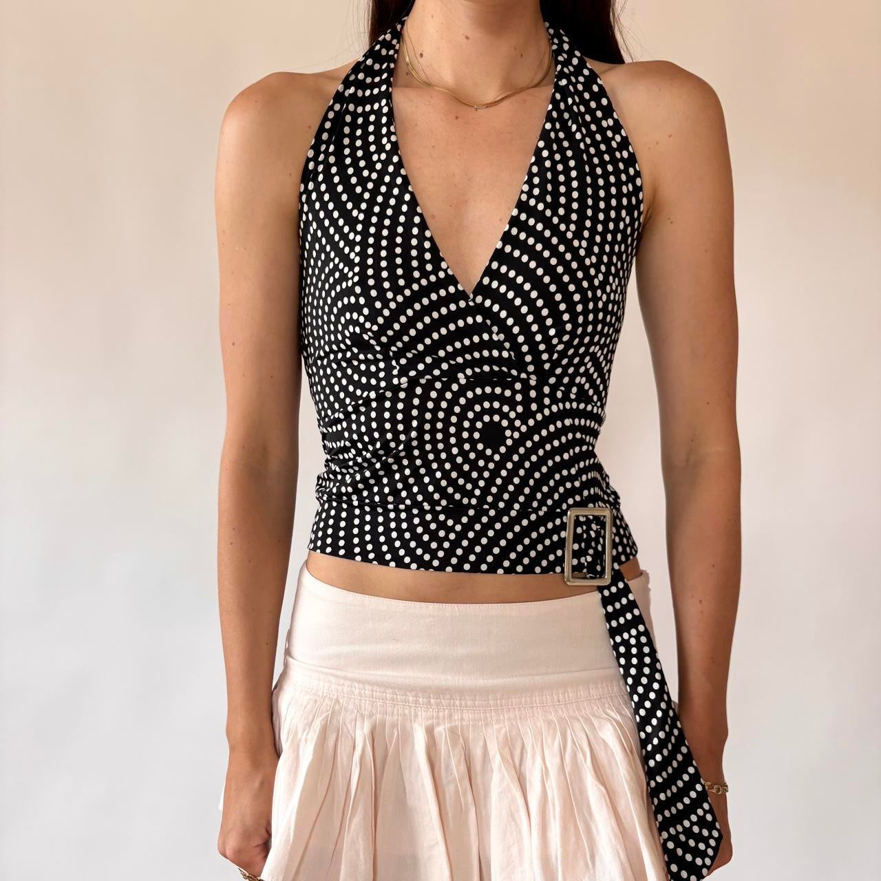 Y2K Polka Dot Halter Top (S)