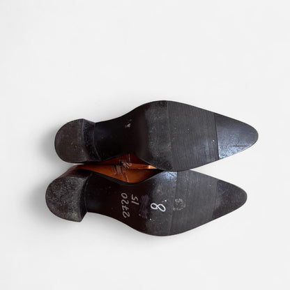 Y2K Cognac Leather Pointed Toe Boots (8)