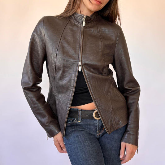 90s Brown Genuine Leather Jacket (M)