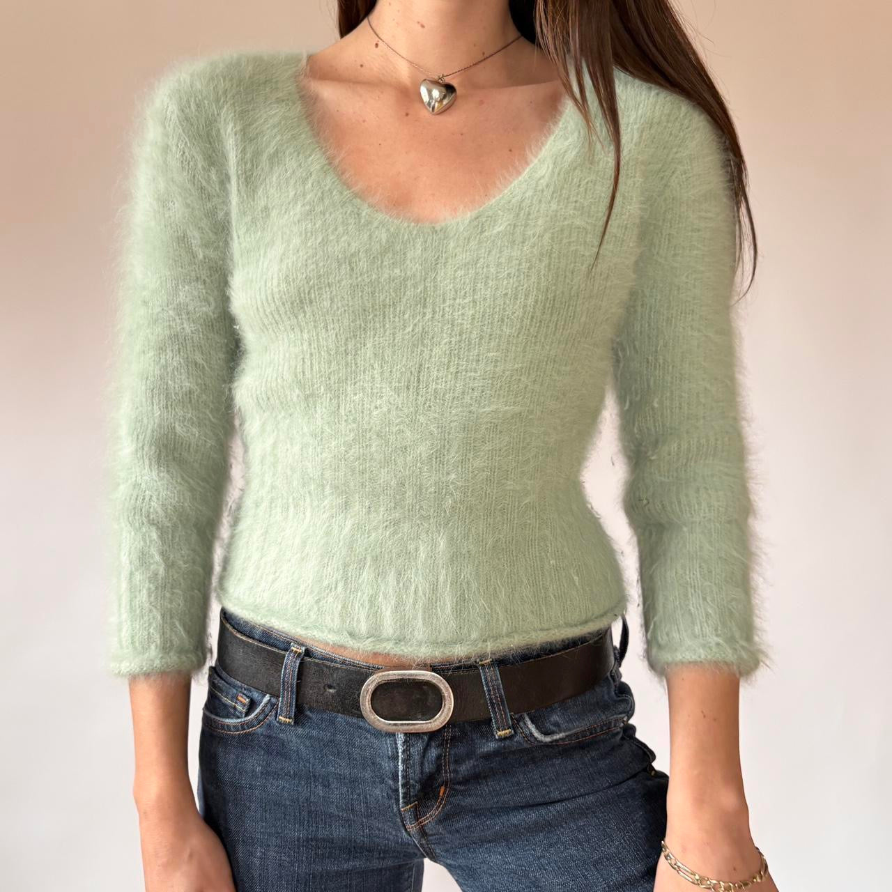 Minty Angora Knit Sweater (S/M)