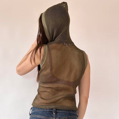 Hooded Olive Mesh Top (S)