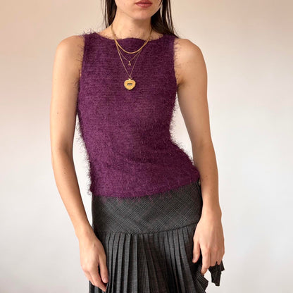 Y2K Purple Fuzzy Knit Tank (XS/S)