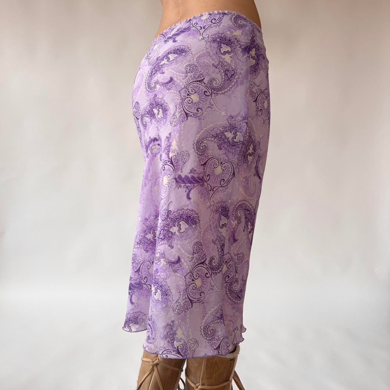 Y2K Purple Paisley Midi Skirt (XS/S)