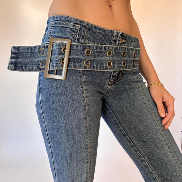 Y2K Low Rise Belted Jeans (XS)