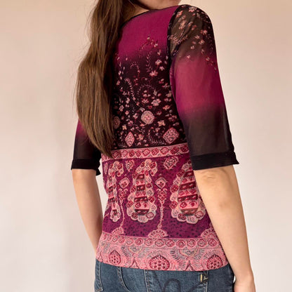 Y2K Beaded Neckline Mesh Top (M/L)