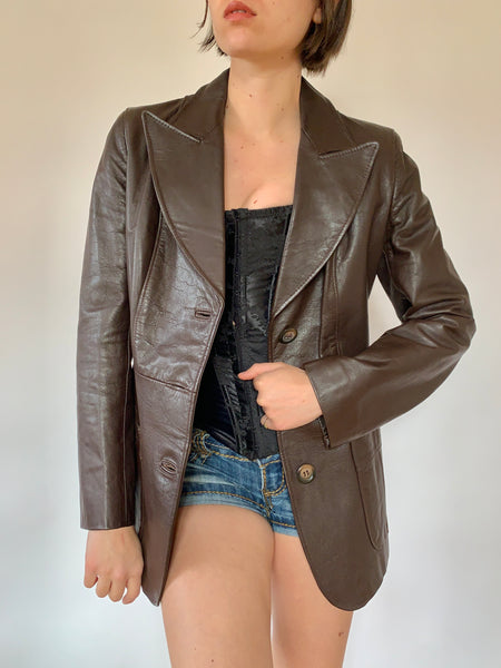 Vintage 1970s Leather Blazer - Small