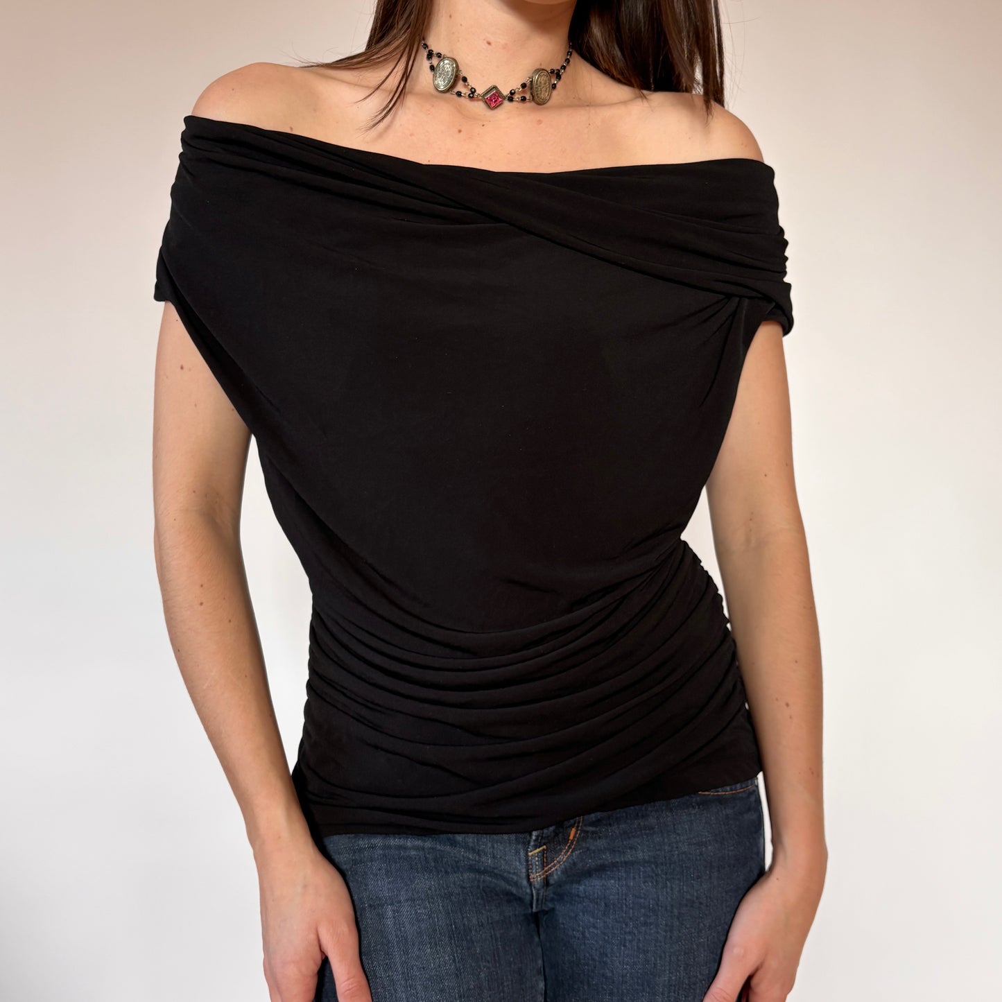 Y2K Noir Cowl Neck Top (M)