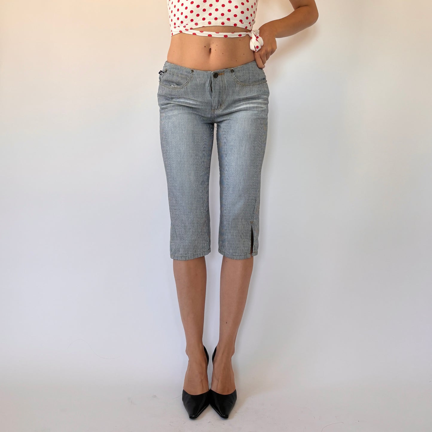 Y2K Pinstripe Denim Capris (XS)