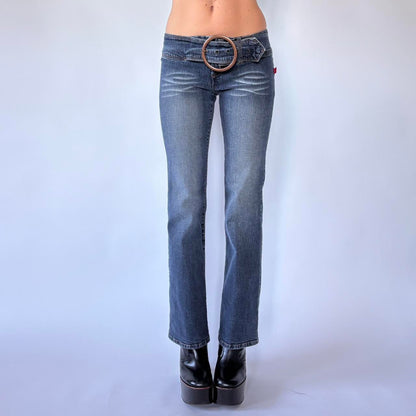 Y2K O-Ring Belted Low Rise Jeans (XS)
