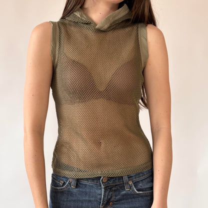 Hooded Olive Mesh Top (S)