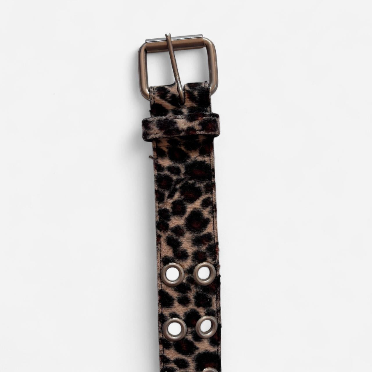 90s Fuzzy Leopard Grommet Belt