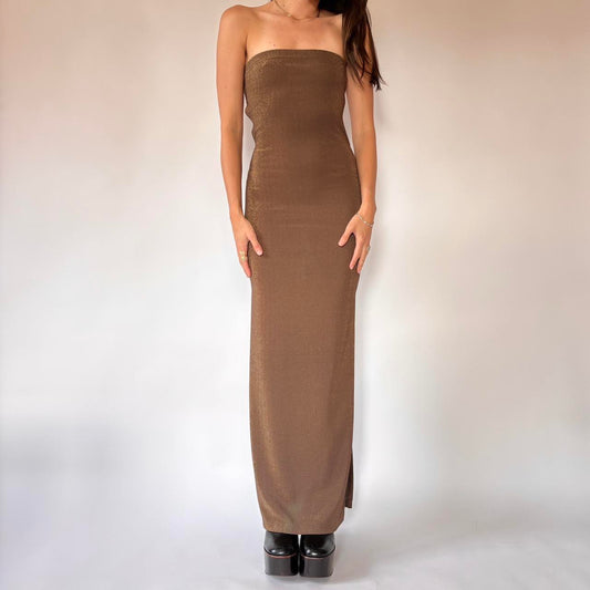 90s Brown Glitter Gown (XS/S)