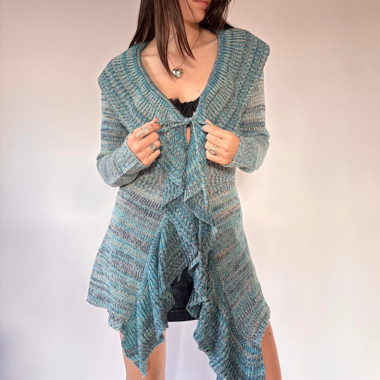 Y2K Ruffly Knit Blue Cardigan (S/M)