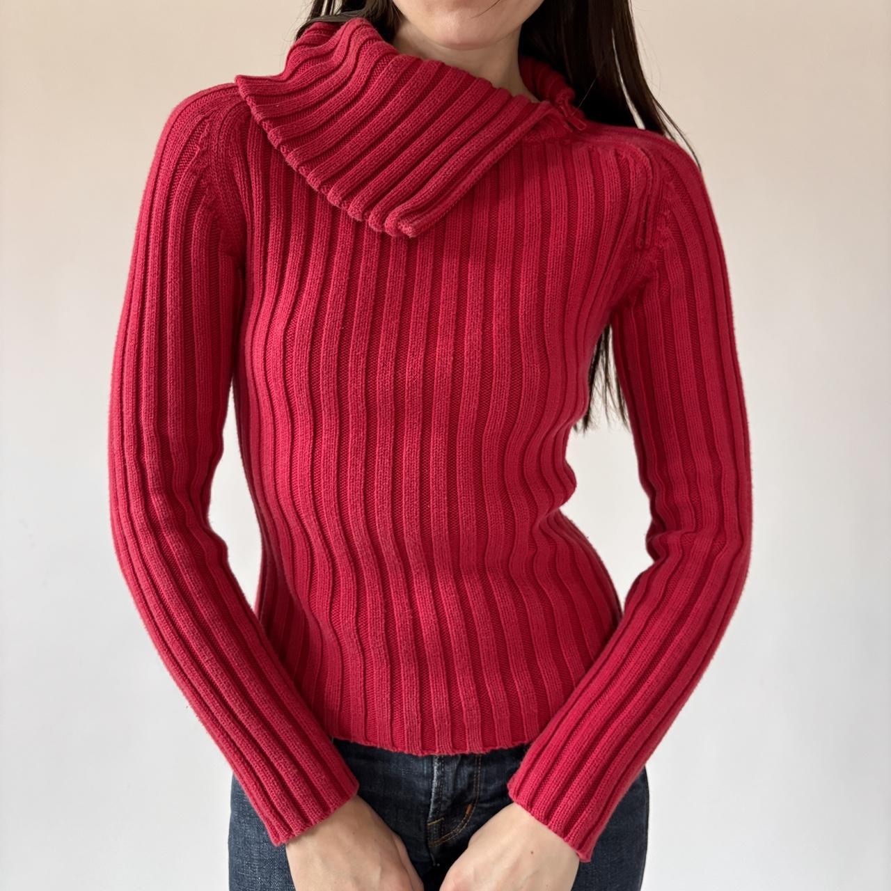 Y2K Red Asymmetrical Zip Sweater (XS/S)