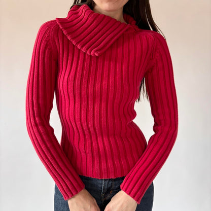 Y2K Red Asymmetrical Zip Sweater (XS/S)