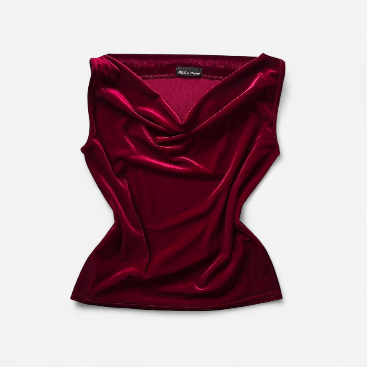 90s Red Velvet Cowl Neck Top (M)