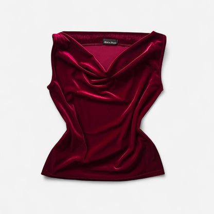 90s Red Velvet Cowl Neck Top (M)