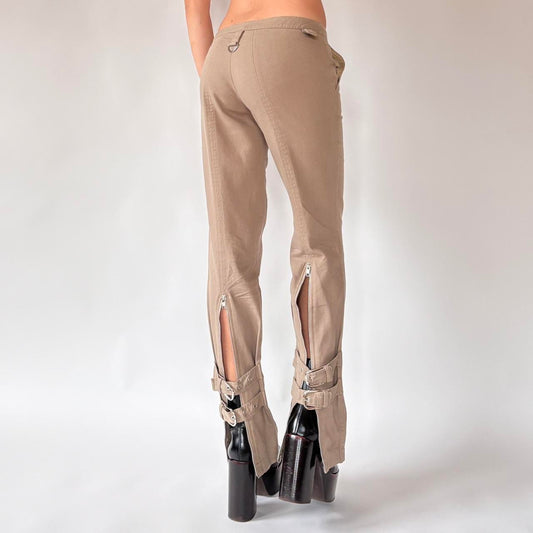 Italian Low Rise Nude Buckle Trousers (S)