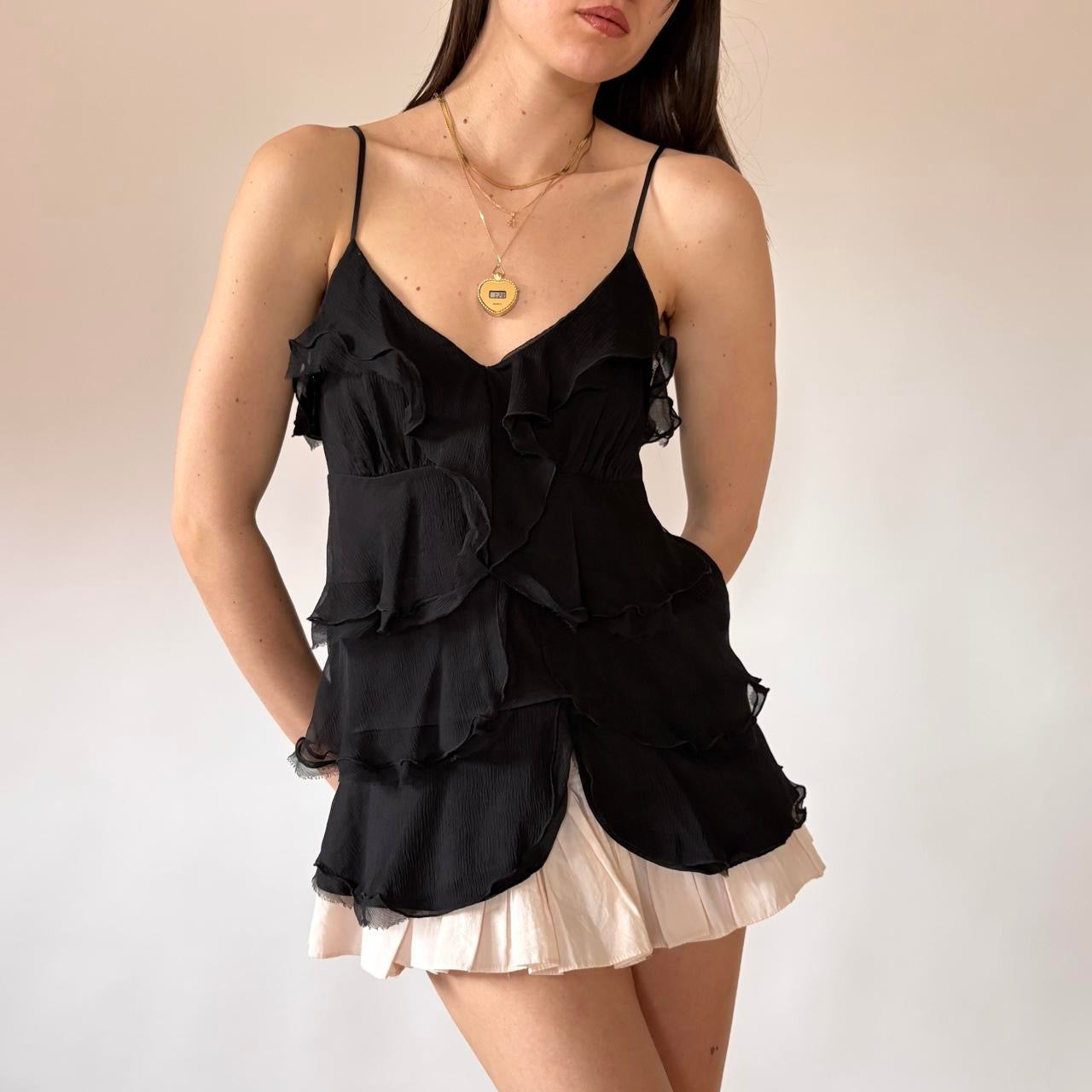 Y2K Pure Silk Ruffle Cami (S/M)