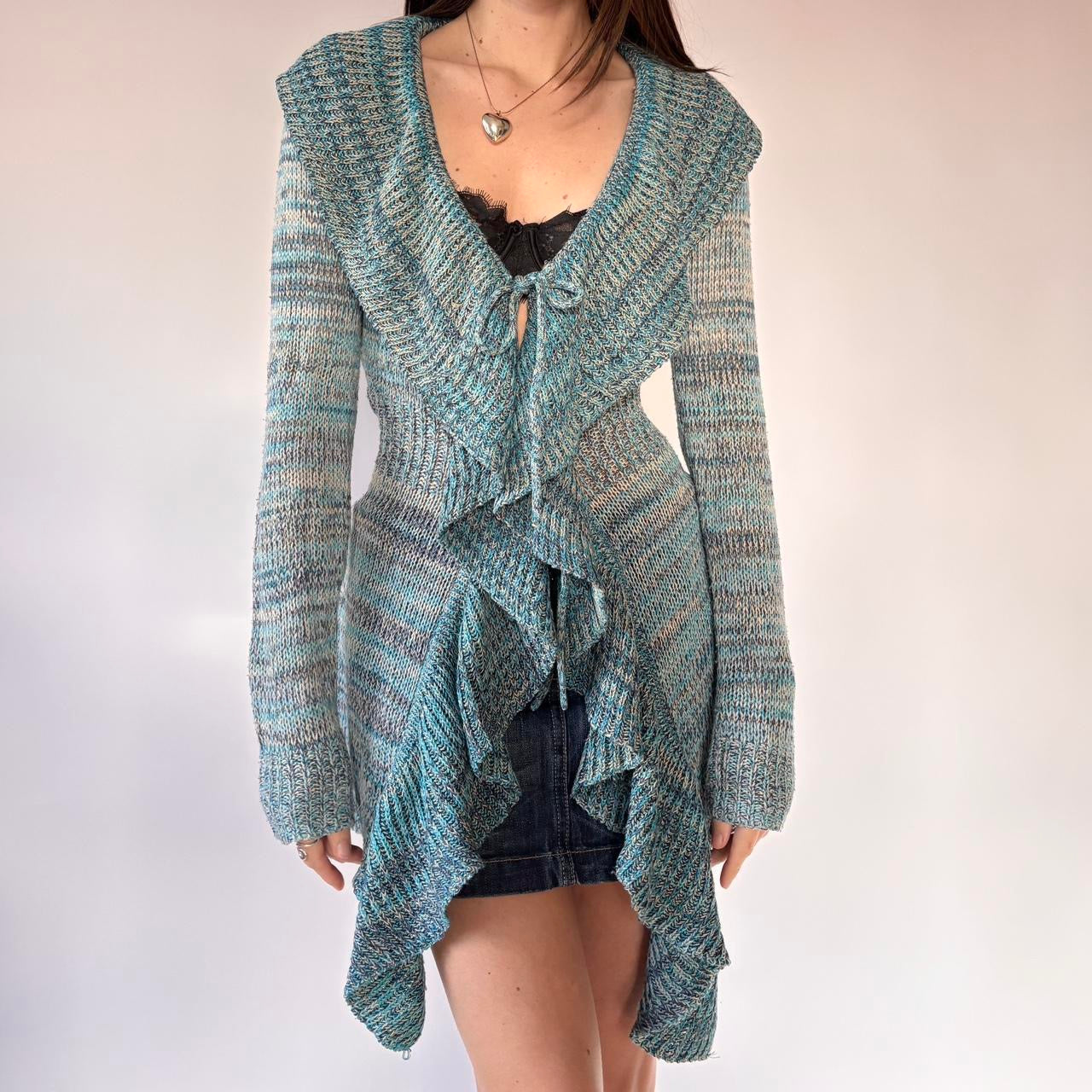 Y2K Ruffly Knit Blue Cardigan (S/M)