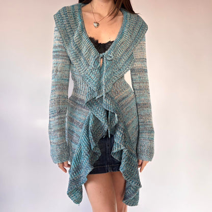 Y2K Ruffly Knit Blue Cardigan (S/M)